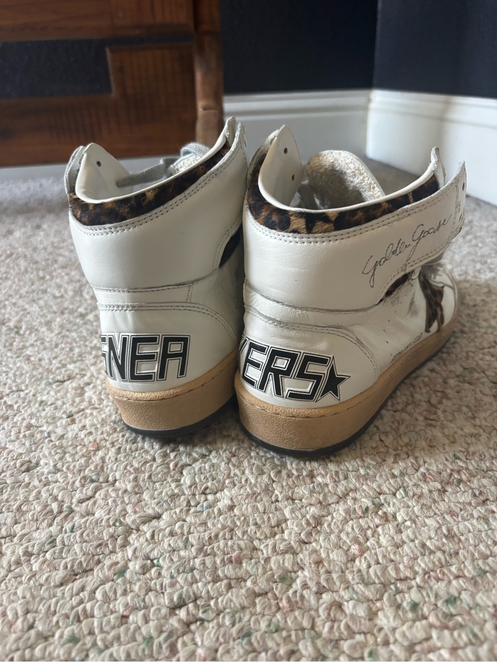 Golden Goose Sky-star High-Top Sneakers with Leopard Print Star Accent - Picture 3 of 7